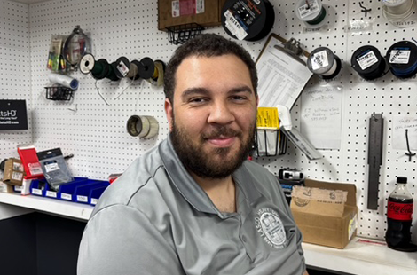 Person in a workshop setting